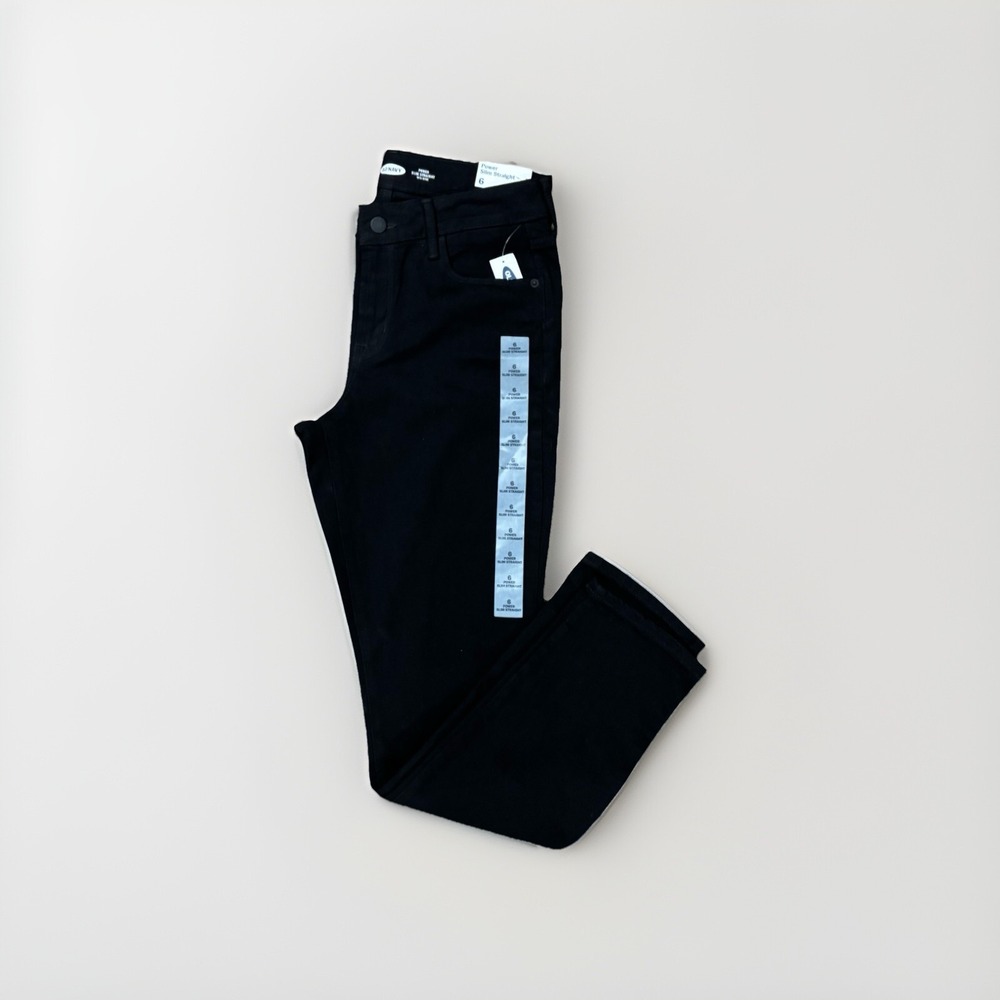 Old Navy Power Slim Straight mid Rise Women Black Jean Denim Pants Size 6